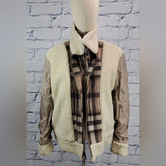 Burberry Brit Women's Wool Jacket Nova Check Faux Shearling Winter Bomber 12 US - Picture 10 of 16